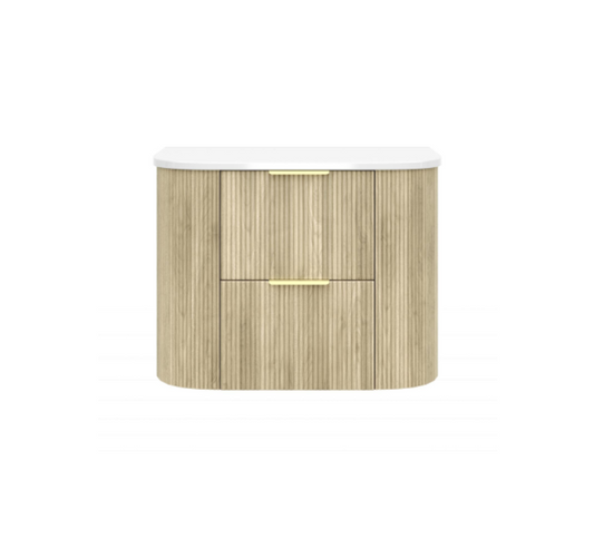 750mm Artis Curved Wall Hung Vanity PVC - Double Drawers Cabinet Only - Coastal Oak