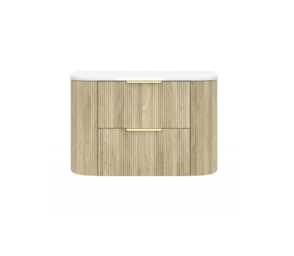 900mm Artis Curved Wall Hung Vanity PVC - Double Drawers Cabinet Only - Coastal Oak