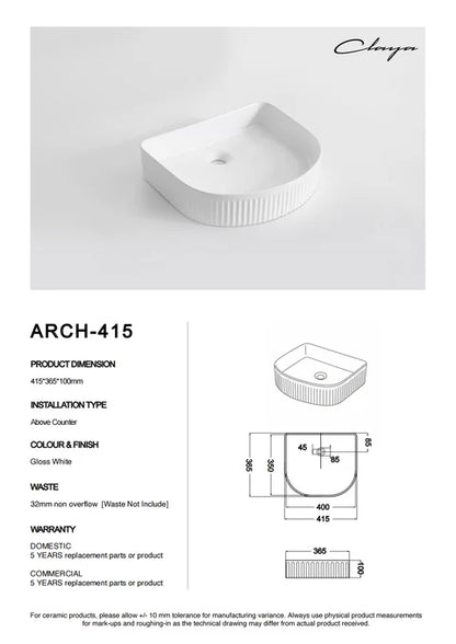 415*365*100mm Gloss White with Fluted Design Above Counter Basin