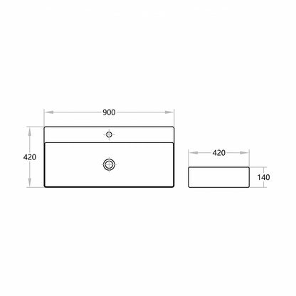 900mmx420mm  Above Counter Basin - Gloss White