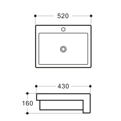Semi Recessed Ceramic Basin 520x430x160mm