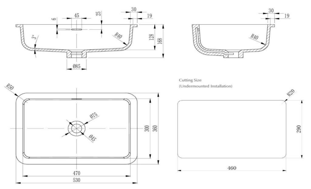 Thalios - Undermount - 530 x 360 x 168 - Matte White