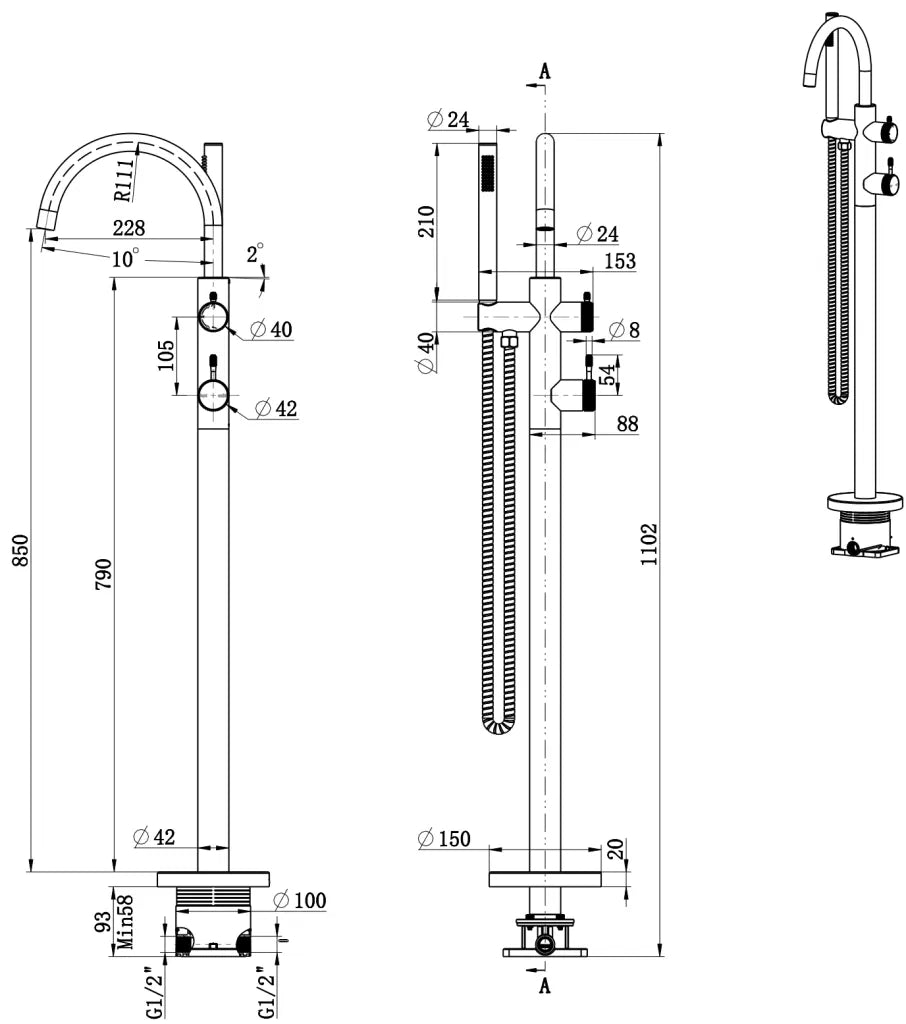 Mica Freestanding Bath Mixer with Hand Shower – TRIM KIT ONLY