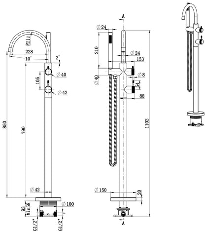 Mica Freestanding Bath Mixer with Hand Shower – TRIM KIT ONLY