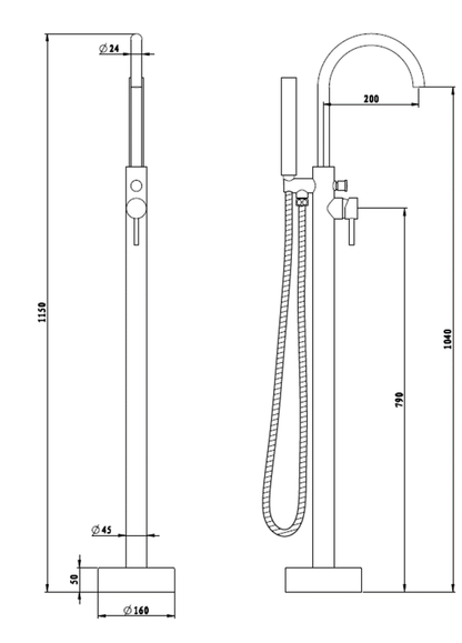 Mica Freestanding B/Spout - Mixer W/Hpiece - Chrome