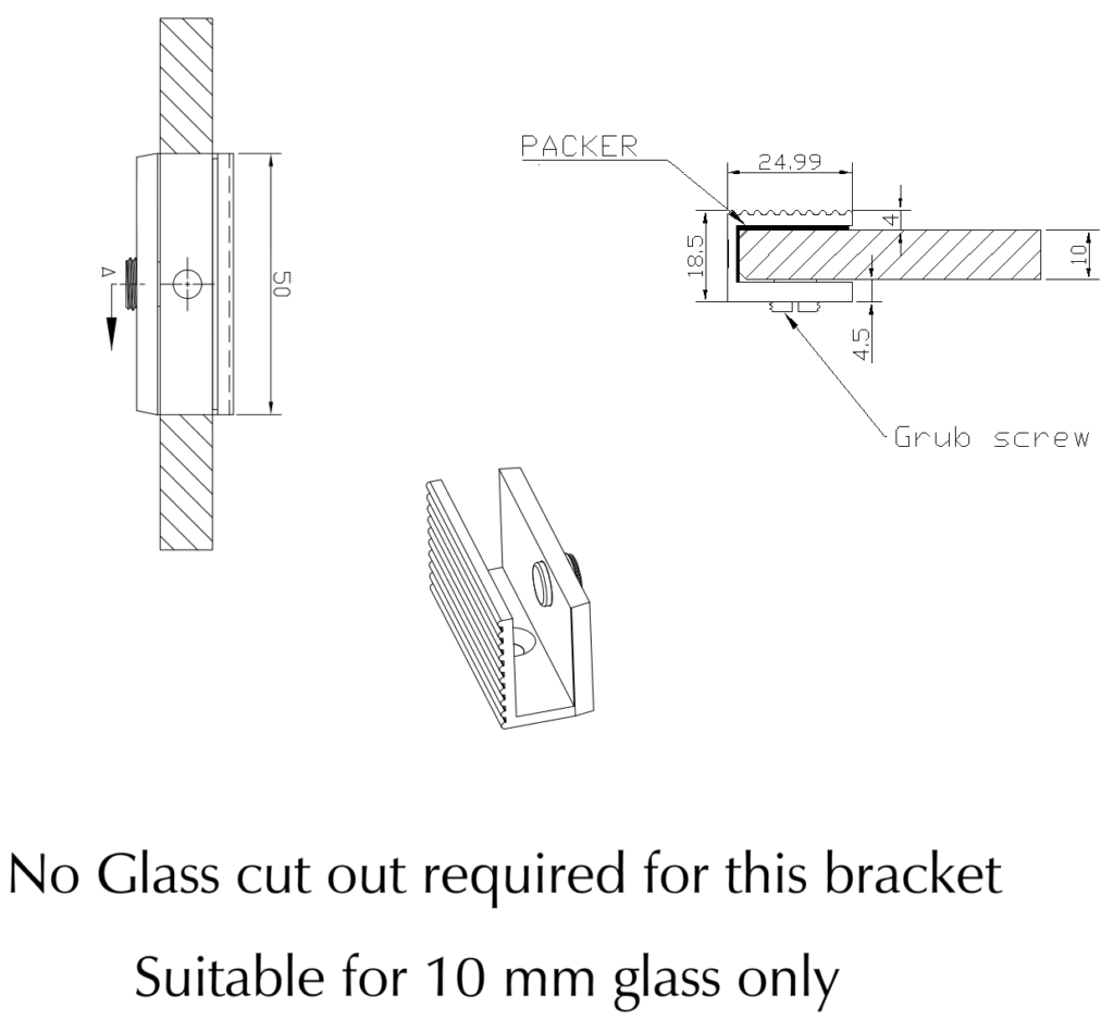 Fluted Shower Bracket 50x25 - BRUSHED NICKEL