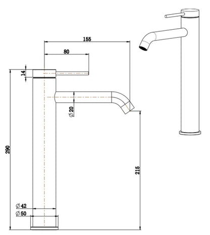 Mica TALL Basin Mixer - Curved Spout - Living Brass