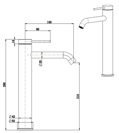 Mica TALL Basin Mixer - Curved Spout - FRENCH GOLD