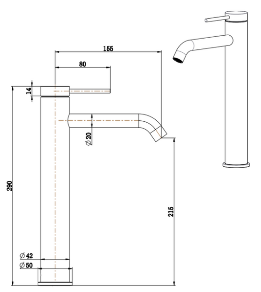 Mica TALL Basin Mixer - Curved Spout - CHROME
