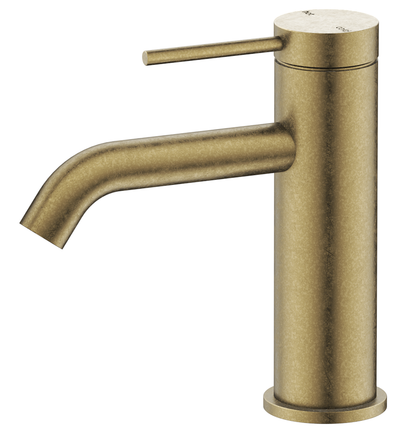 Mica Basin Mixer - Curved Spout - Living Brass