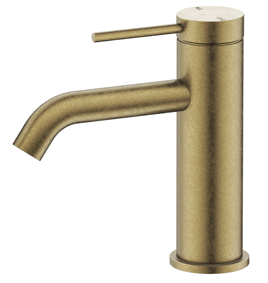 Mica Basin Mixer - Curved Spout - Living Brass