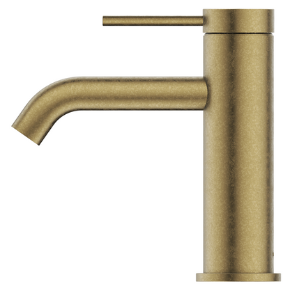 Mica Basin Mixer - Curved Spout - Living Brass
