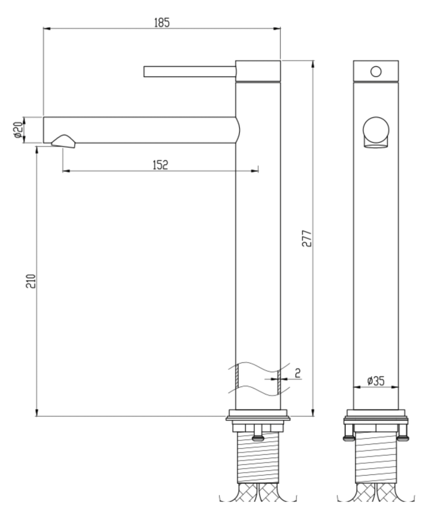 Mica TALL Basin Mixer - Straight Spout - Living Brass