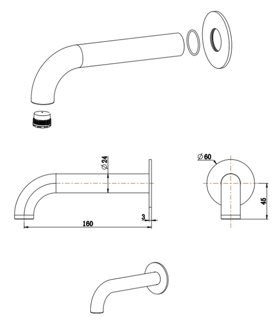 Mica Heritage Bath Spout - 160mm - French Gold