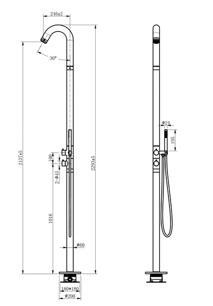 Round Out-Door Use Stainless Steel Freestanding Shower With Handheld Shower