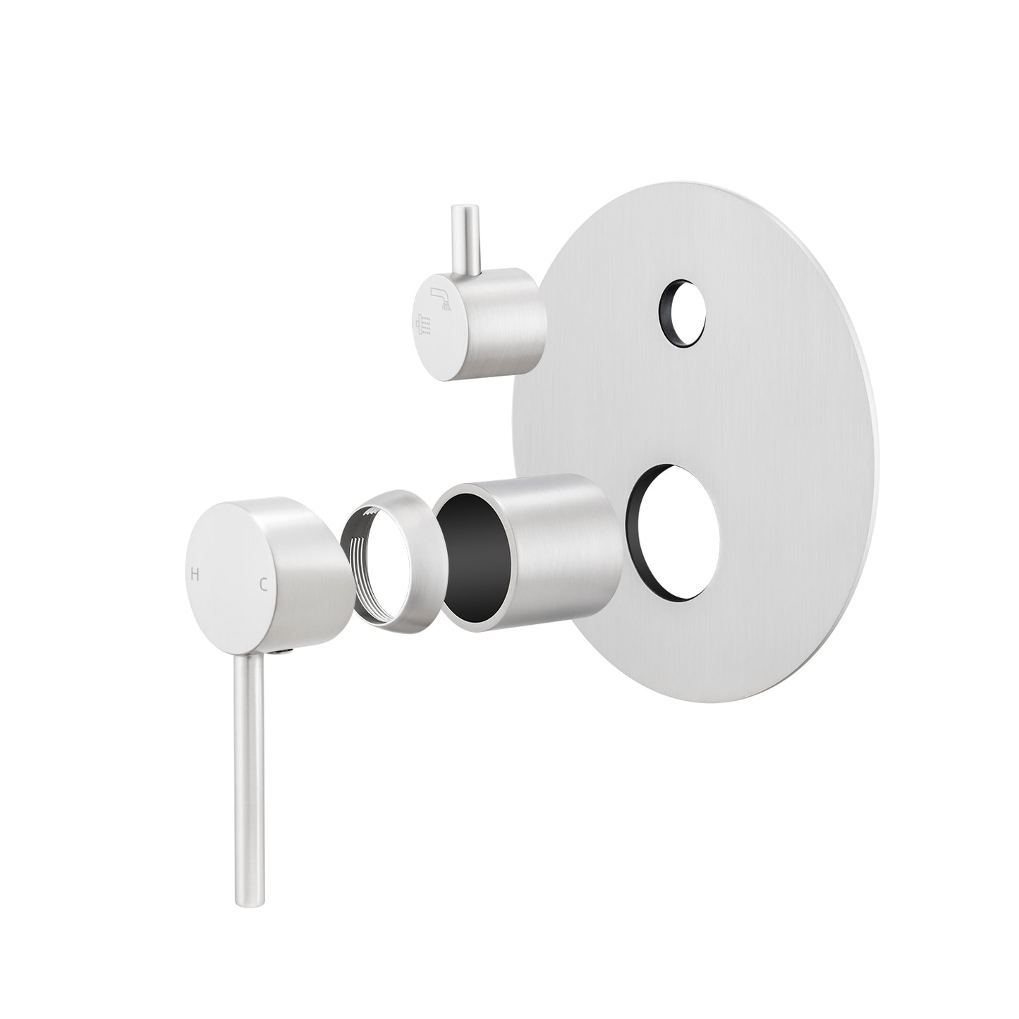 LUCID PIN Series Round Brushed Nickel Wall Mixer with Diverter(color up)