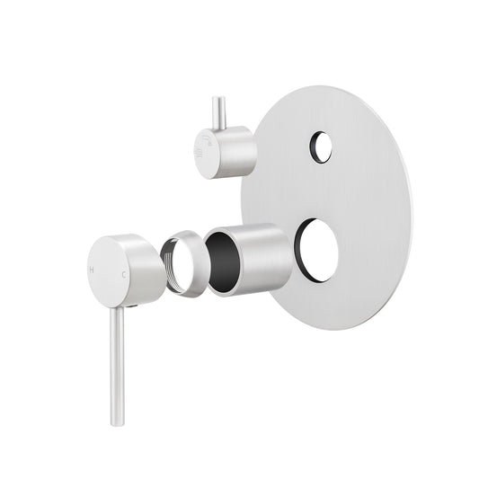 LUCID PIN Series Round Brushed Nickel Wall Mixer with Diverter(color up)