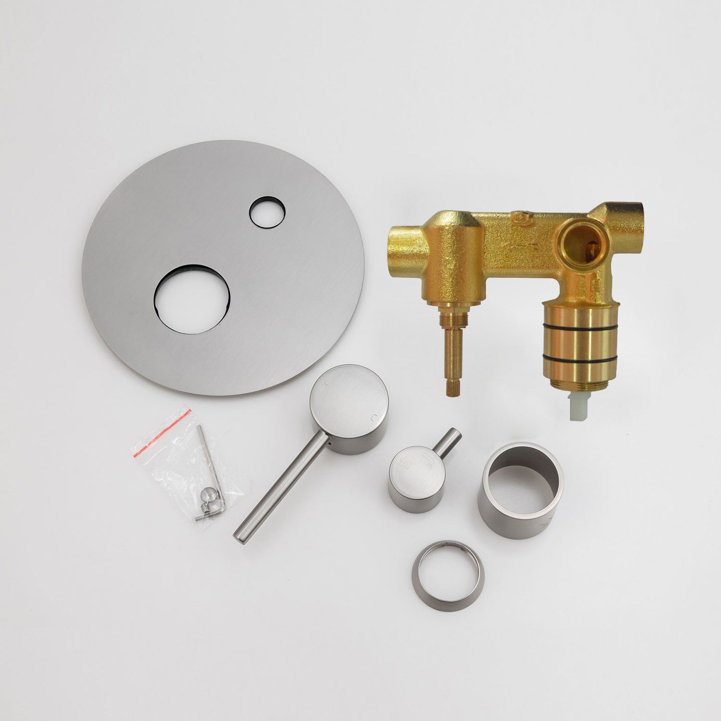 LUCID PIN Series Round Brushed Nickel Wall Mixer with Diverter(color up)
