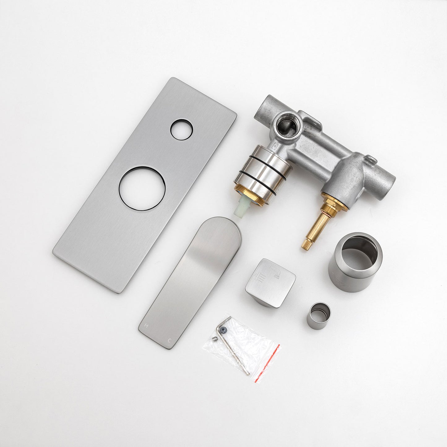 RUSHY Series Square Brushed Nickel Wall Mixer With Diverter (color up)