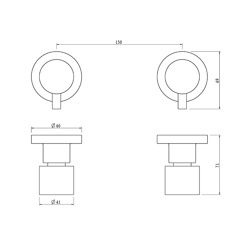 Round Light Brushed Brass Shower Wall Taps