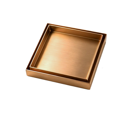 120*120mm Brushed Copper Stainless Steel Tile Insert Floor Drain(80mm Outlet)
