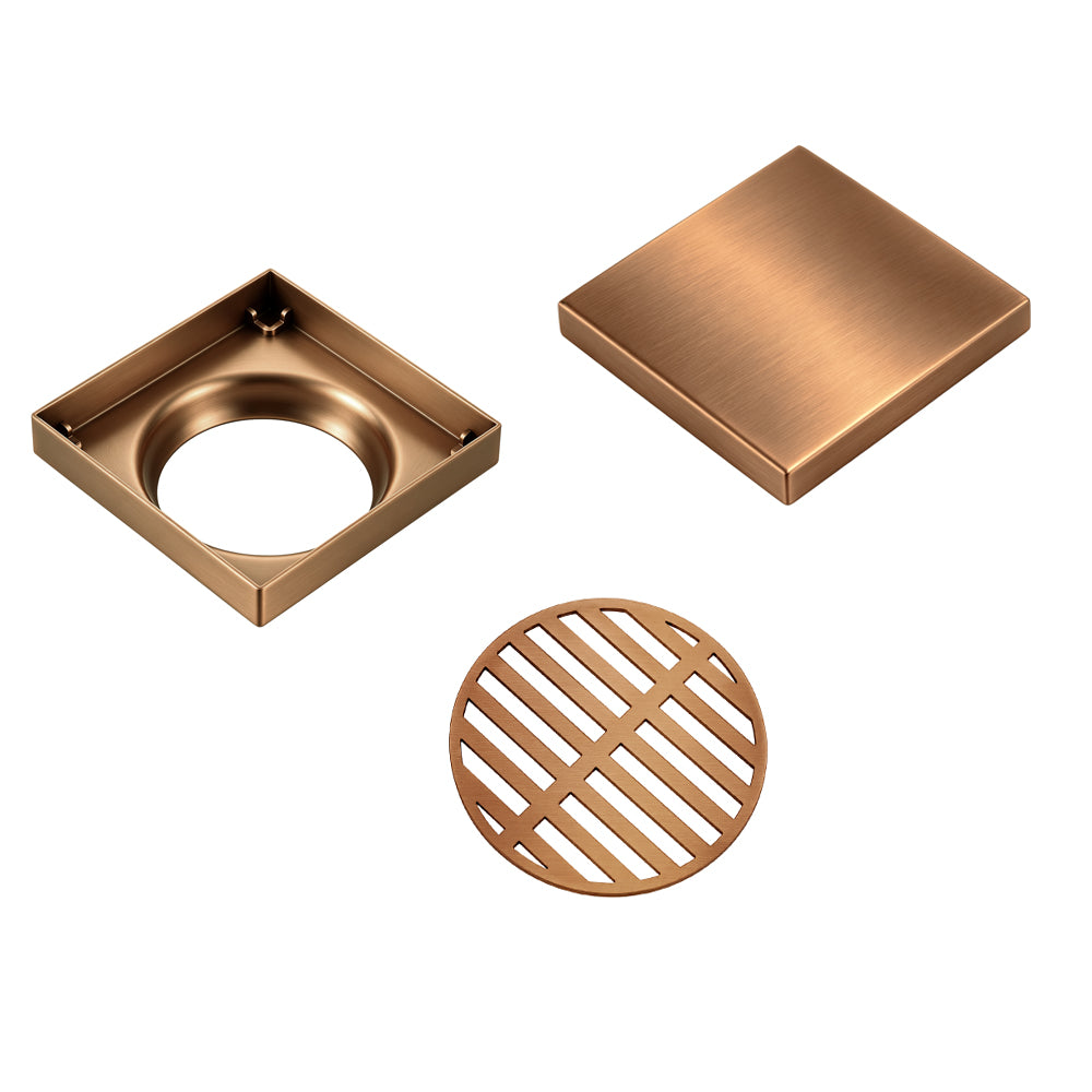 120*120mm Brushed Copper Stainless Steel Tile Insert Floor Drain(80mm Outlet)