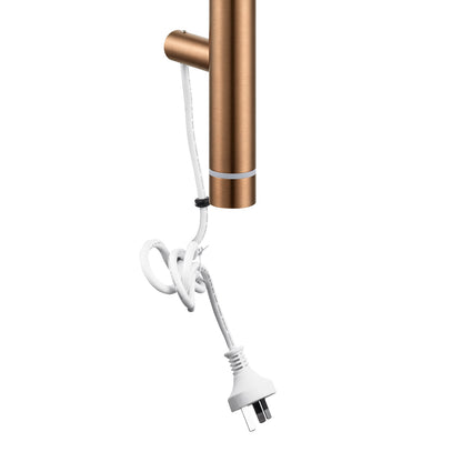 Round Vertical Brushed Copper Electric Heated Towel Rack Single Bar(with Timer)