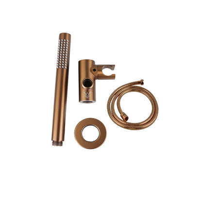 Round Brushed Copper Shower Rail with Handheld Shower(Stainless Steel Hose)
