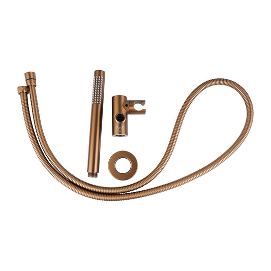 Round Brushed Copper Shower Rail with Handheld Shower(Stainless Steel Hose)