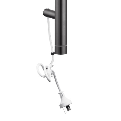 Round Vertical Brushed Gun Metal Grey Electric Heated Towel Rack Single Bar(with Timer)
