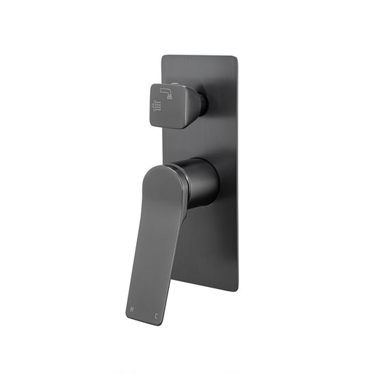 RUSHY Series Square Brushed Gun Metal Grey Wall Mixer With Diverter(color up)