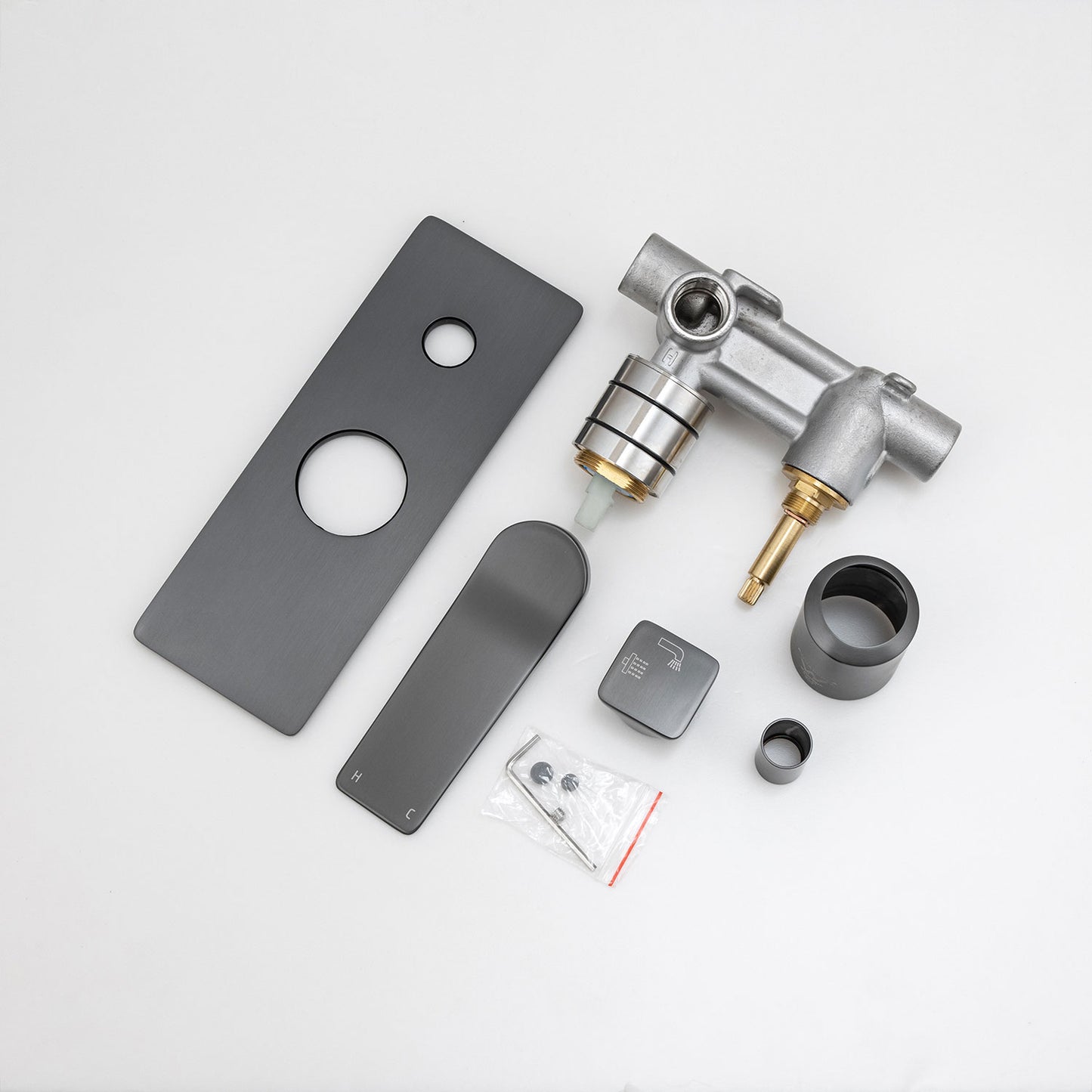 RUSHY Series Square Brushed Gun Metal Grey Wall Mixer With Diverter(color up)