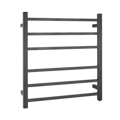 Square Brushed Gun Metal Grey Electric Heated Towel Rack 6 Bars