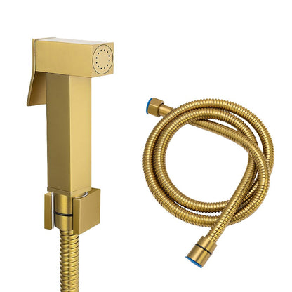 Square Brushed Brass Brass Toilet Bidet Spray Kit with Stainless Steel Hose