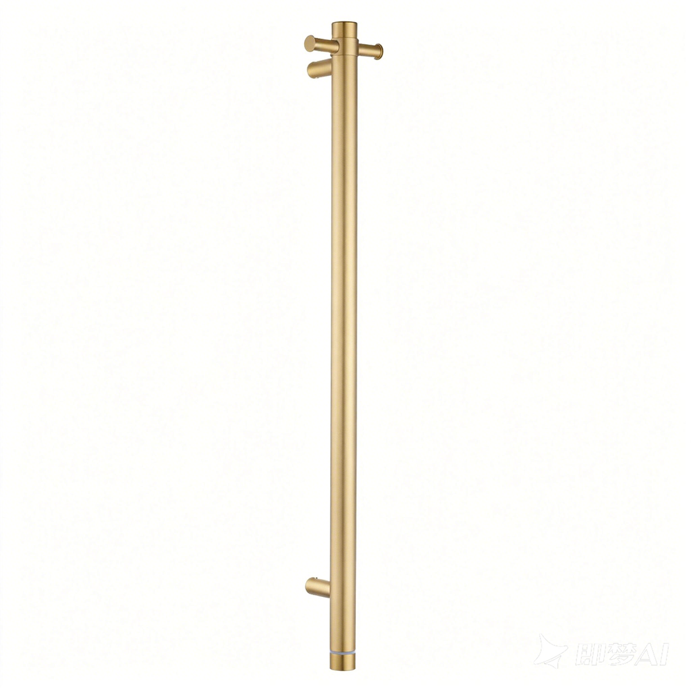 Round Vertical Brushed Brass Electric Heated Towel Rack Single Bar(with Timer)