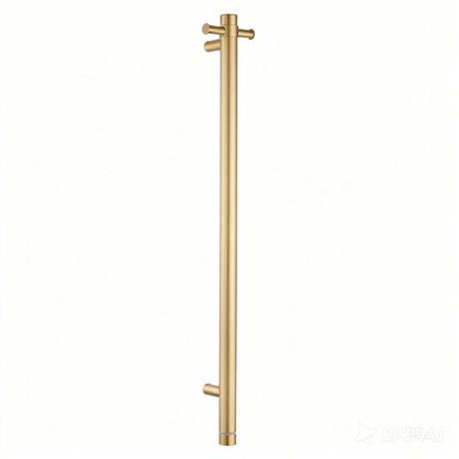 Round Vertical Brushed Brass Electric Heated Towel Rack Single Bar(with Timer)