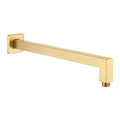 Square Brushed Brass Wall Mounted Shower Arm 400mm