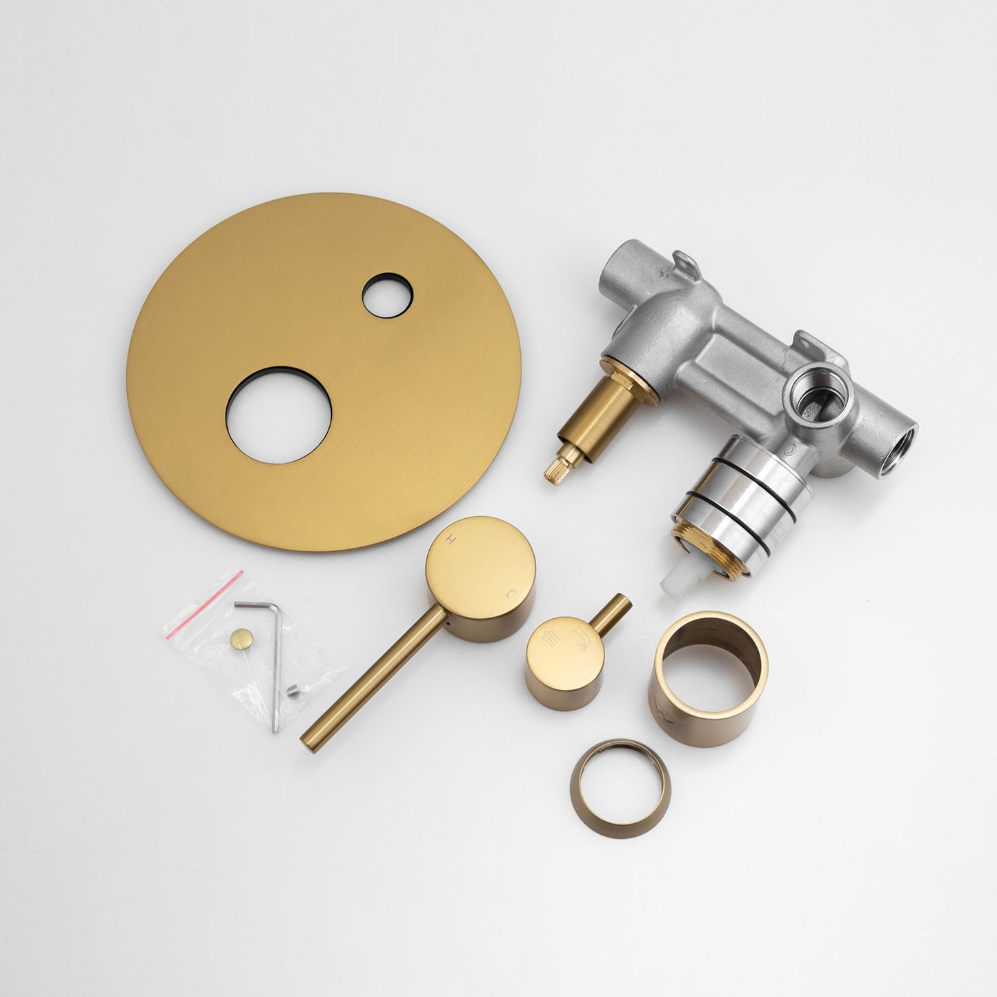 LUCID PIN Series Round Brushed Brass Wall Mixer with Diverter(color up)