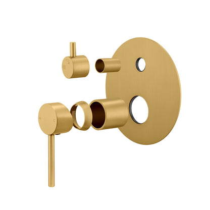 LUCID PIN Series Round Brushed Brass Wall Mixer with Diverter(color up)