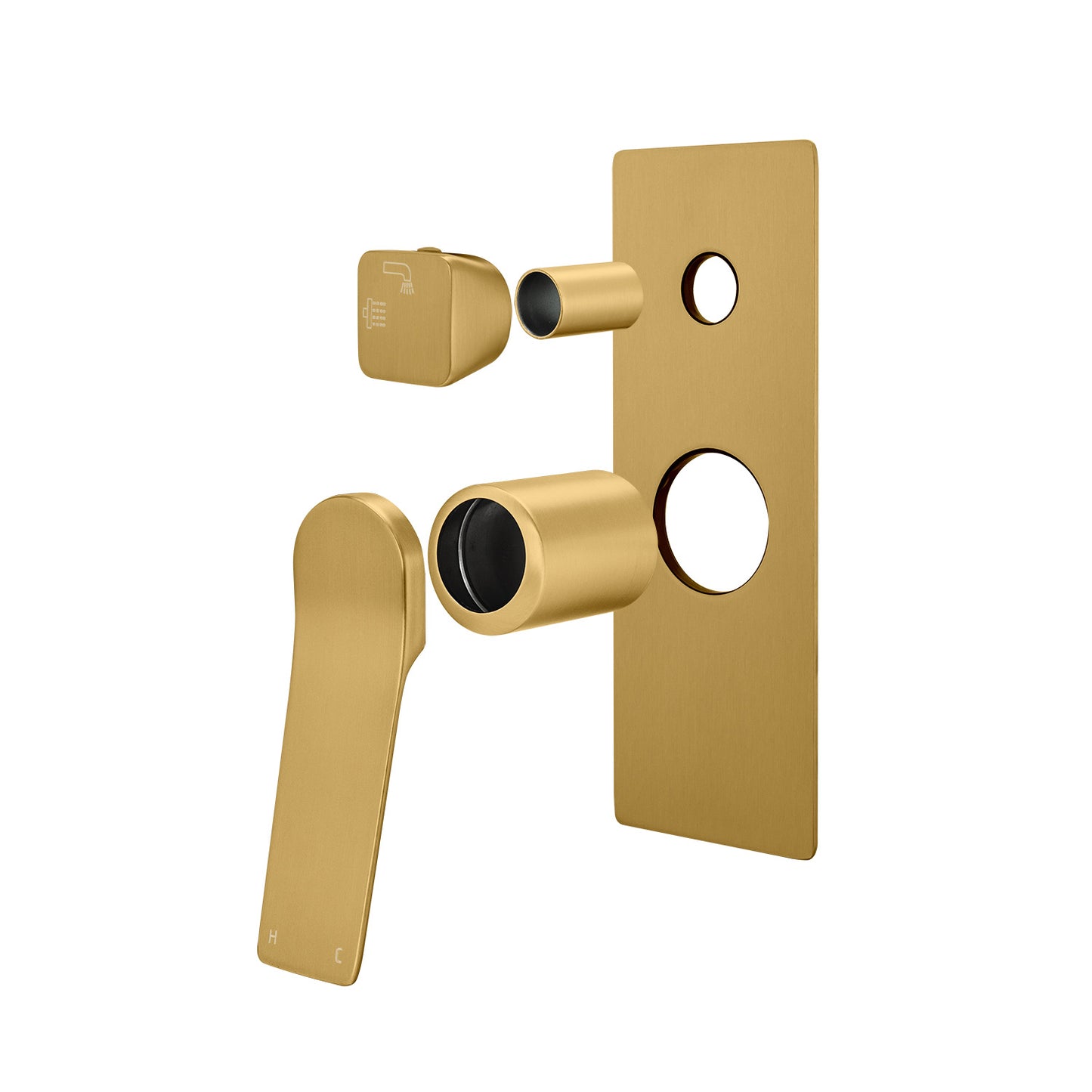 RUSHY Series Square Brushed Brass Wall Mixer With Diverter(color up)