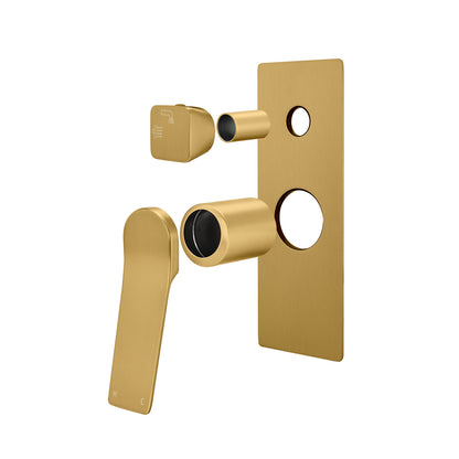 RUSHY Series Square Brushed Brass Wall Mixer With Diverter(color up)