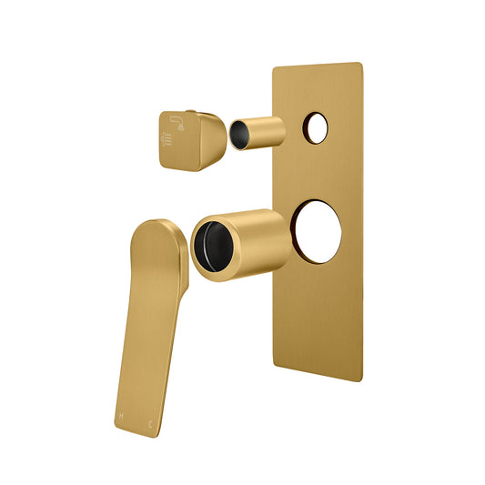RUSHY Series Square Brushed Brass Wall Mixer With Diverter(color up)