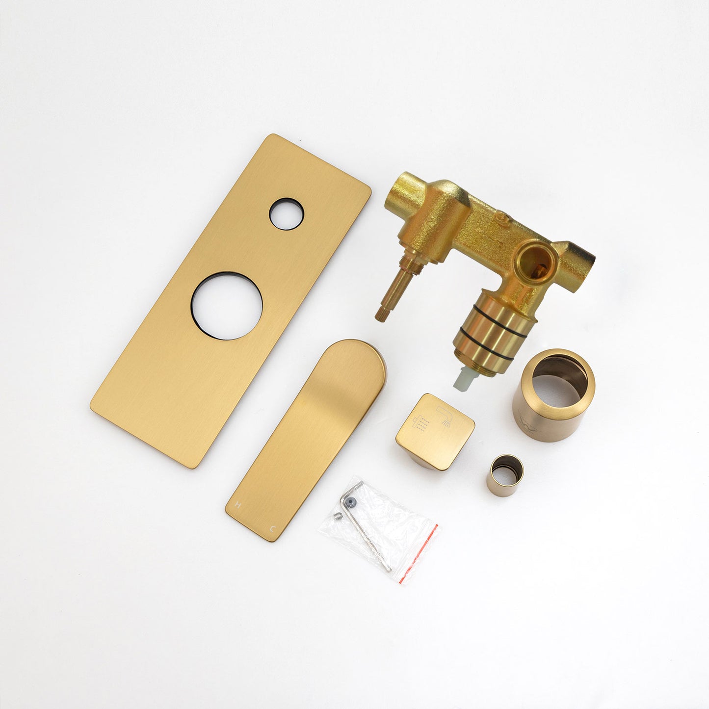 RUSHY Series Square Brushed Brass Wall Mixer With Diverter(color up)