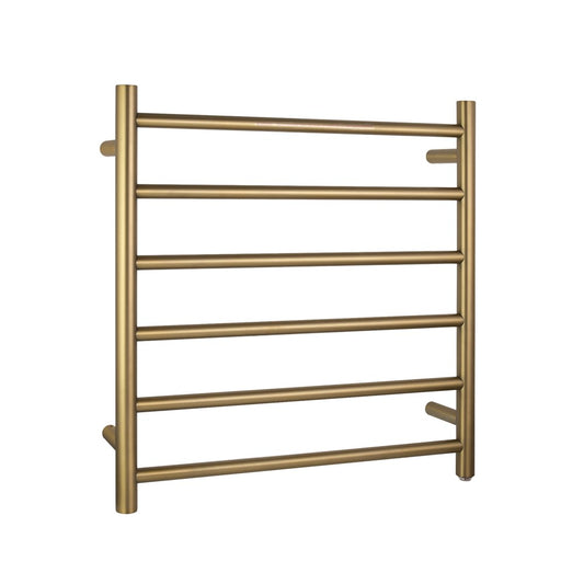 Round Brushed Brass Electric Heated Towel Rack 6 Bars