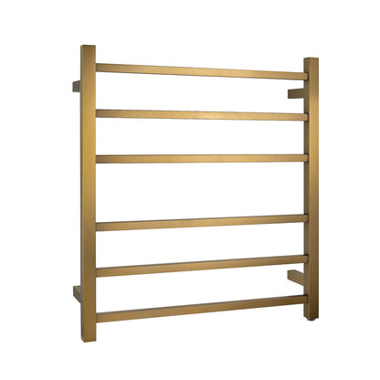 Square Brushed Brass Electric Heated Towel Rack 6 Bars