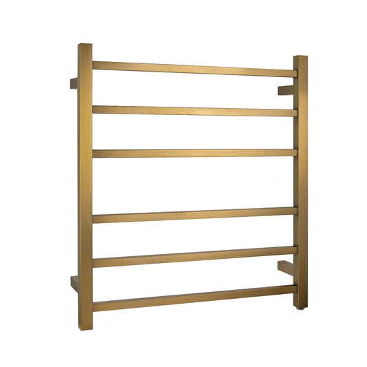 Square Brushed Brass Electric Heated Towel Rack 6 Bars