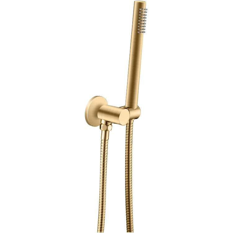 Round Brushed Brass Shower Rail with Handheld Shower(Stainless Steel Hose)
