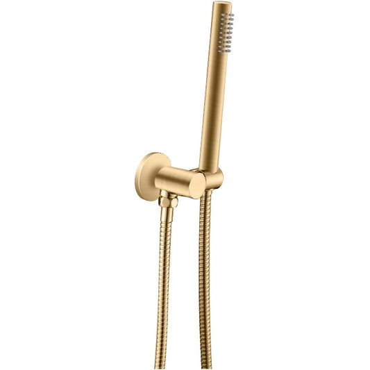 Round Brushed Brass Shower Rail with Handheld Shower(Stainless Steel Hose)