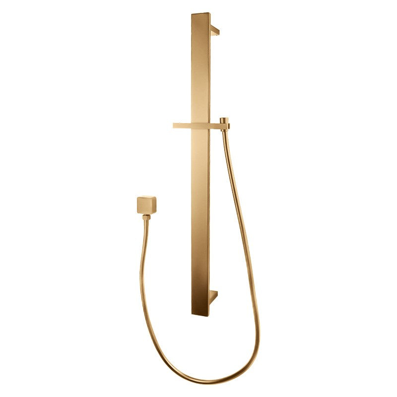 Square Brushed Brass Sliding Shower Rail without Handheld Shower(PVC Hose)
