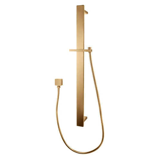 Square Brushed Brass Sliding Shower Rail without Handheld Shower(PVC Hose)